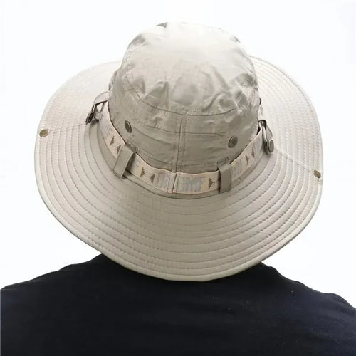 Summer Men Bucket Hat – Outdoor UV Protection Wide Brim Panama Safari Fishing & Hiking Cap