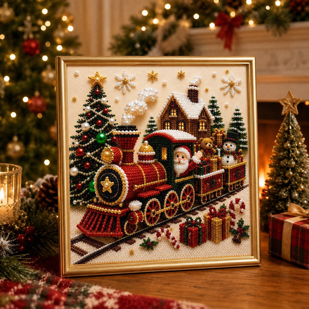 🎄🎅 Premium 3D Pearl Christmas Wall Art Kit | Luxury Flocked Canvas with Scratch-Resistant Non-Fading Pearl Beads DIY Holiday Decor ⛄️❄️