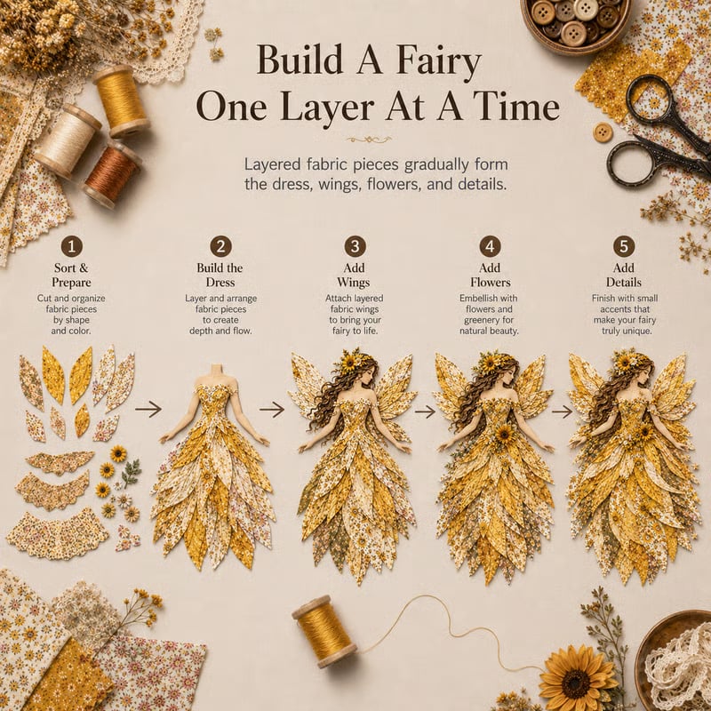Premium Fairy Patchwork DIY Kit | High-Quality Layered Fabric with Floral Wings DIY Handmade Fantasy Wall Decor ✨