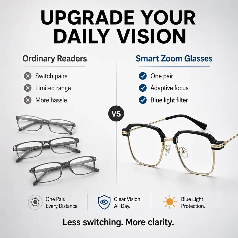 Smart Zoom Reading Glasses – Auto Adjust Focus & Blue Light Protection